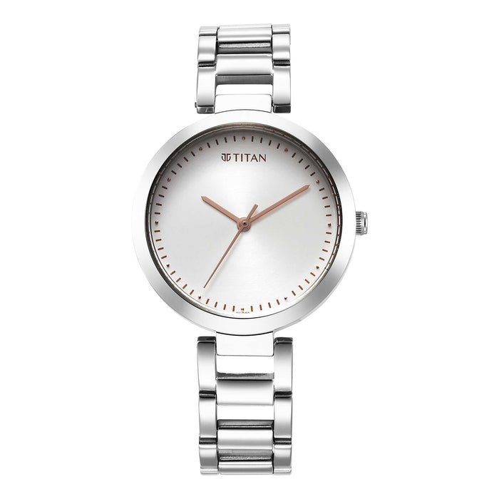 Titan Workwear Quartz Analog Silver Dial Silver Stainless Steel Strap Watch for Women 2480SM12