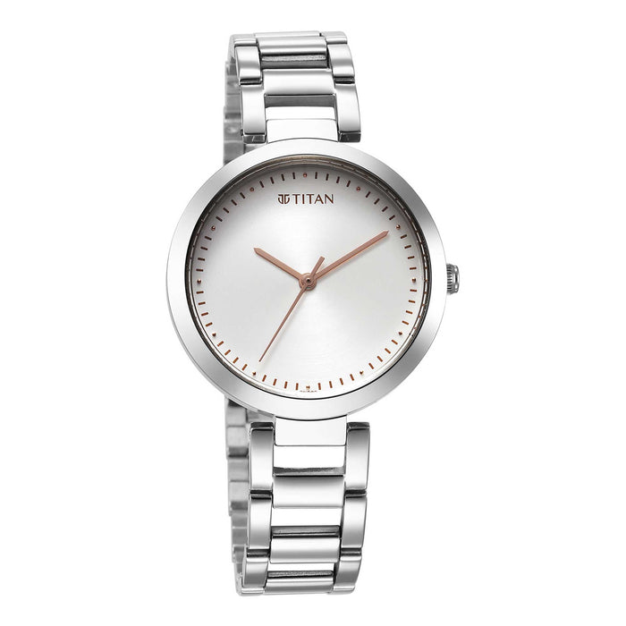 Titan Workwear Quartz Analog Silver Dial Silver Stainless Steel Strap Watch for Women 2480SM12