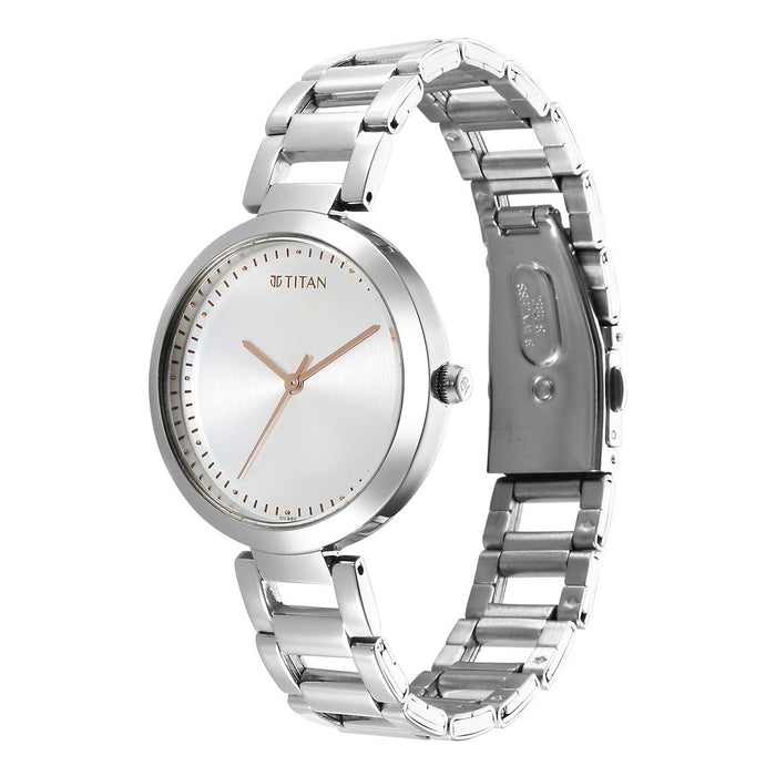 Titan Workwear Quartz Analog Silver Dial Silver Stainless Steel Strap Watch for Women 2480SM12