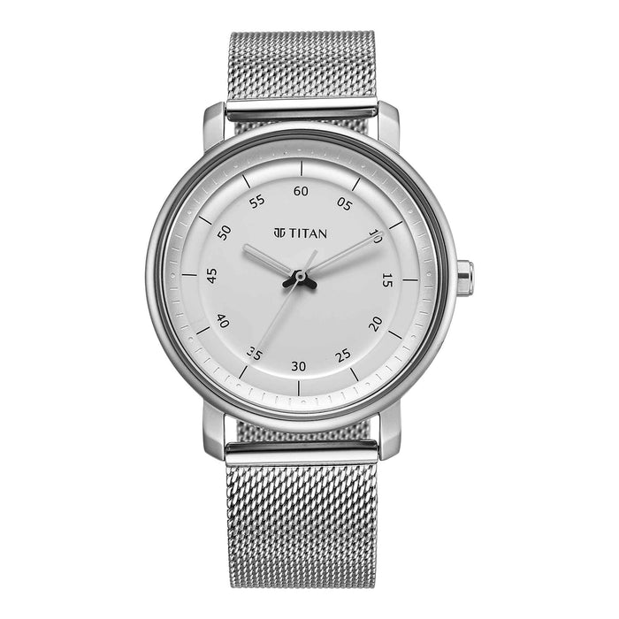 Titan Workwear Quartz Analog Silver Dial Stainless Steel Strap Watch for Men 1884SM01