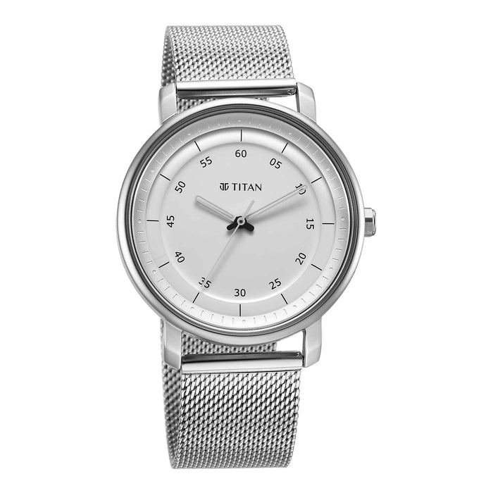 Titan Workwear Quartz Analog Silver Dial Stainless Steel Strap Watch for Men 1884SM01