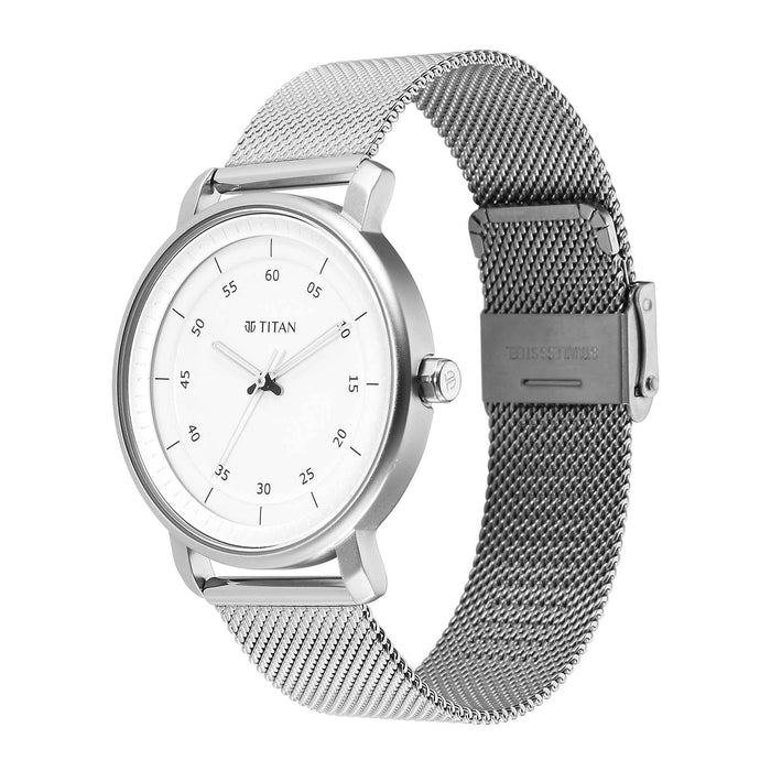 Titan Workwear Quartz Analog Silver Dial Stainless Steel Strap Watch for Men 1884SM01
