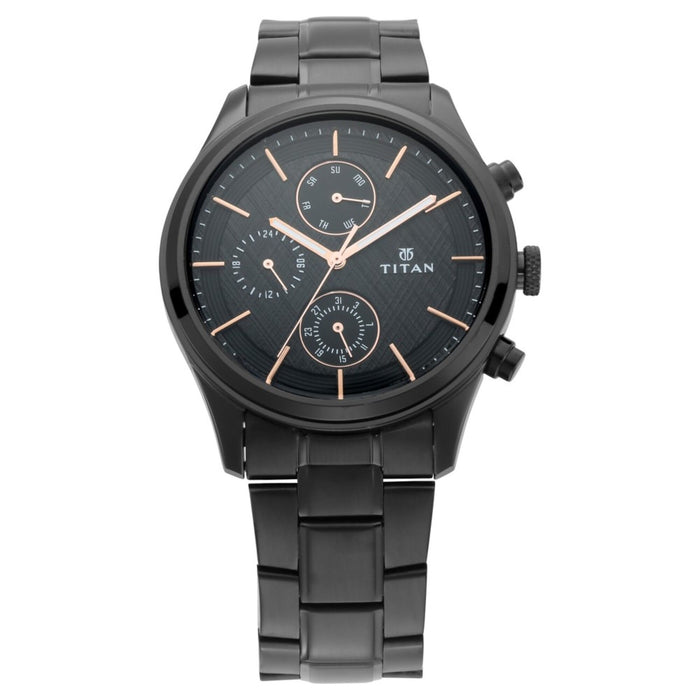 Titan Workwear Watch with Black Dial & Black Metal Strap 1805NM01