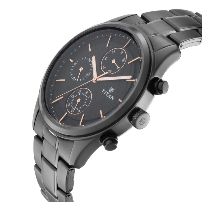 Titan Workwear Watch with Black Dial & Black Metal Strap 1805NM01