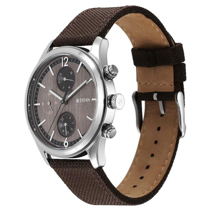 Titan Wrist Wit Quartz Analog with Day and Date Brown Dial Leather Strap Watch for Men 1805SL12