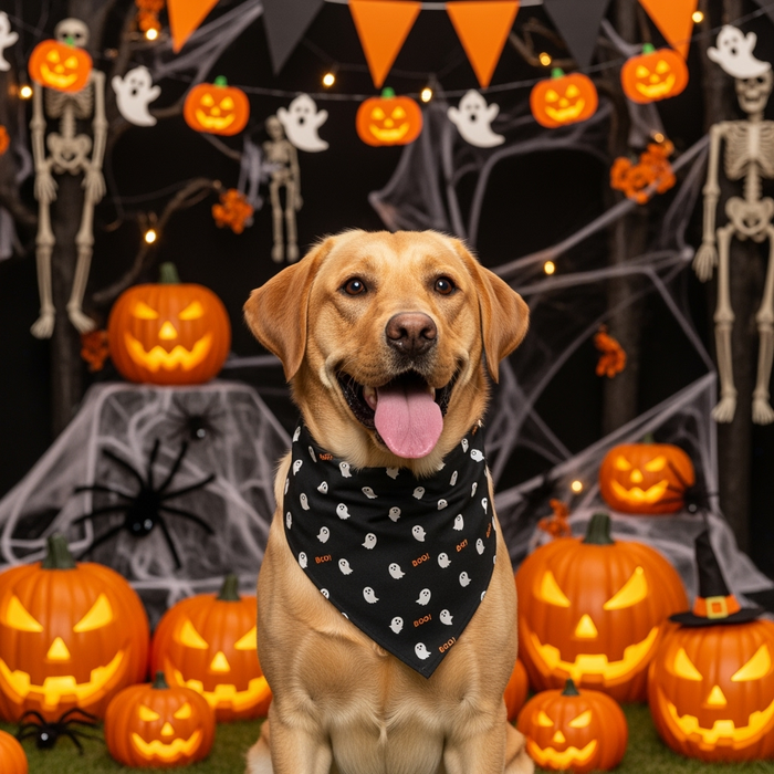 Top Performance Halloween Glow Ghost Pet Bandana Hav-A-Hank Fun Accessory