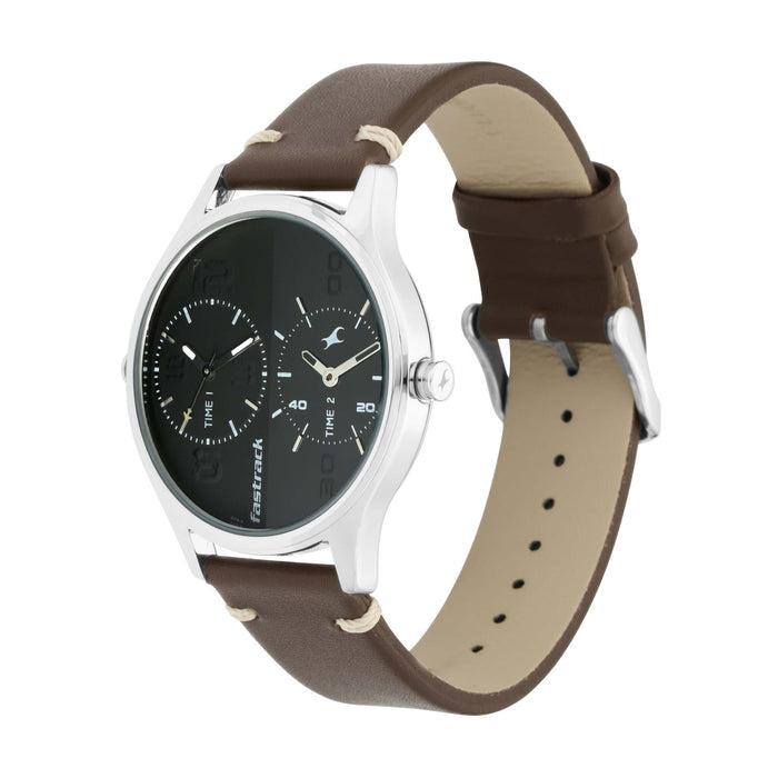 Tripster Black and Grey Dial Leather Strap Watch