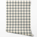 Neutral Geometric Plaid Checkered Traditional Wallpaper (Teal Blue/ Off-White/ Beige)