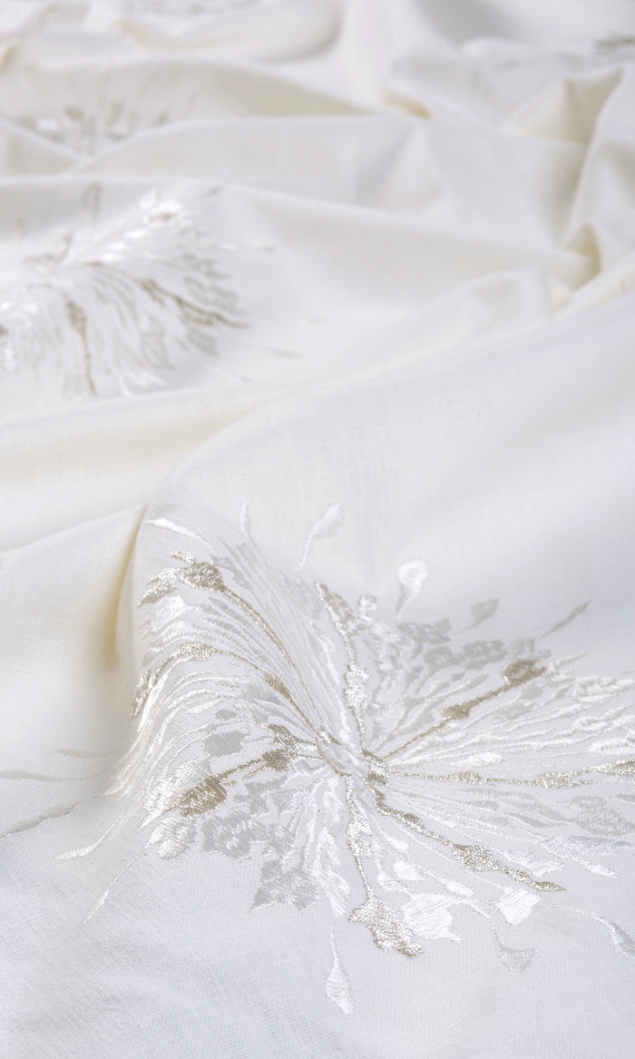 Sunburst Embroidered Drapery for Living, Bedroom, Kitchen, Bathroom (White/ Pale Gray)