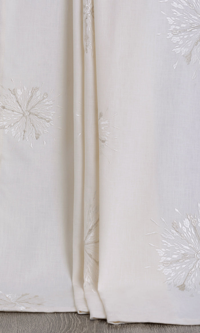 Sunburst Embroidered Pinch Pleat, Rod Pocket, Eyelet Curtains (White/ Pale Gray)
