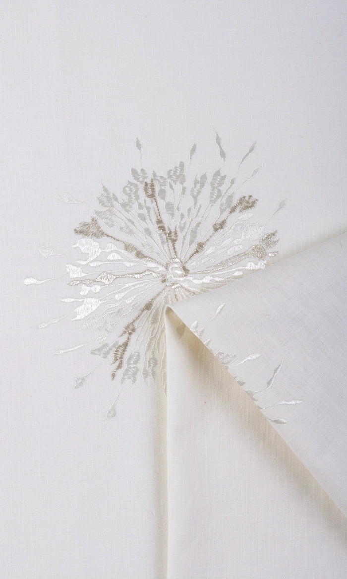 Sunburst Embroidered Drapery (White/ Pale Gray) Extra Long Short Wide