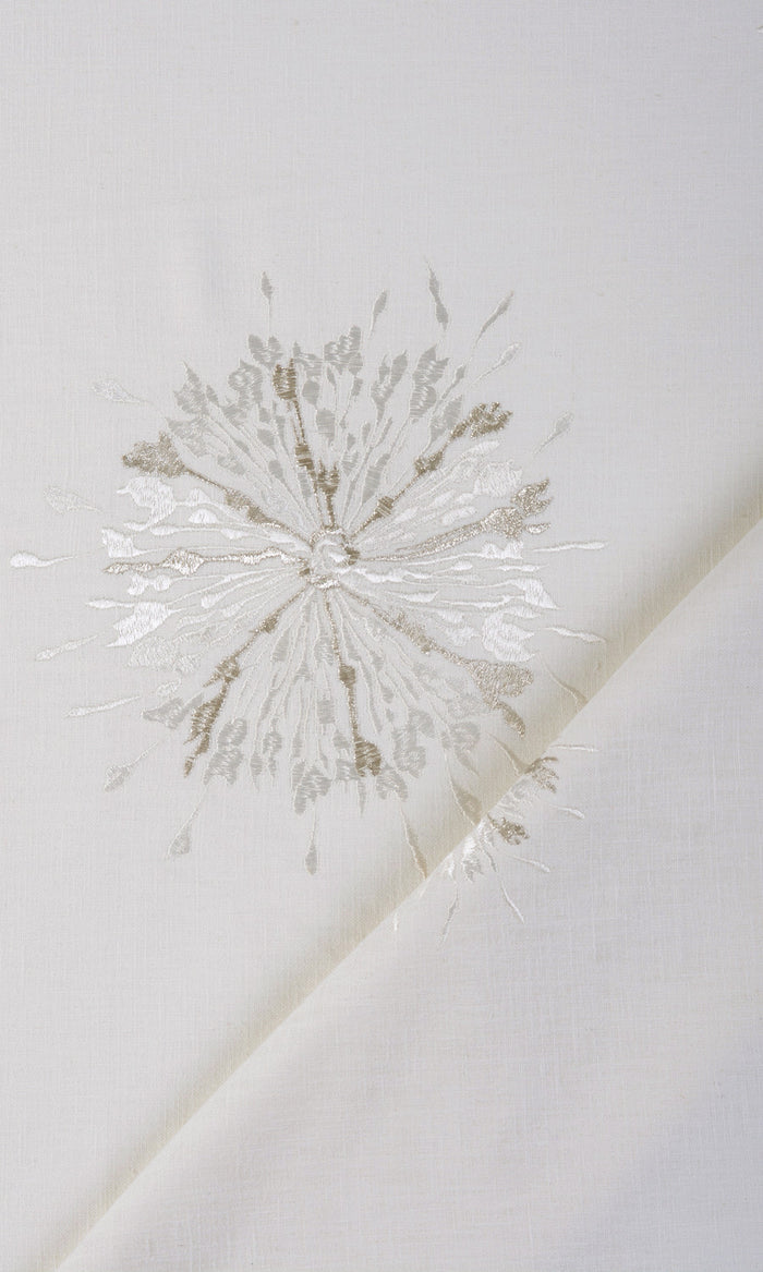 Sunburst Embroidered Curtains / Drapes / Window Drapery Panels (White/ Pale Gray)