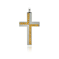 Two Tone Gold & Rhodium Plated Stainless Steel Multi CZ Cross Pendant - SSP00228