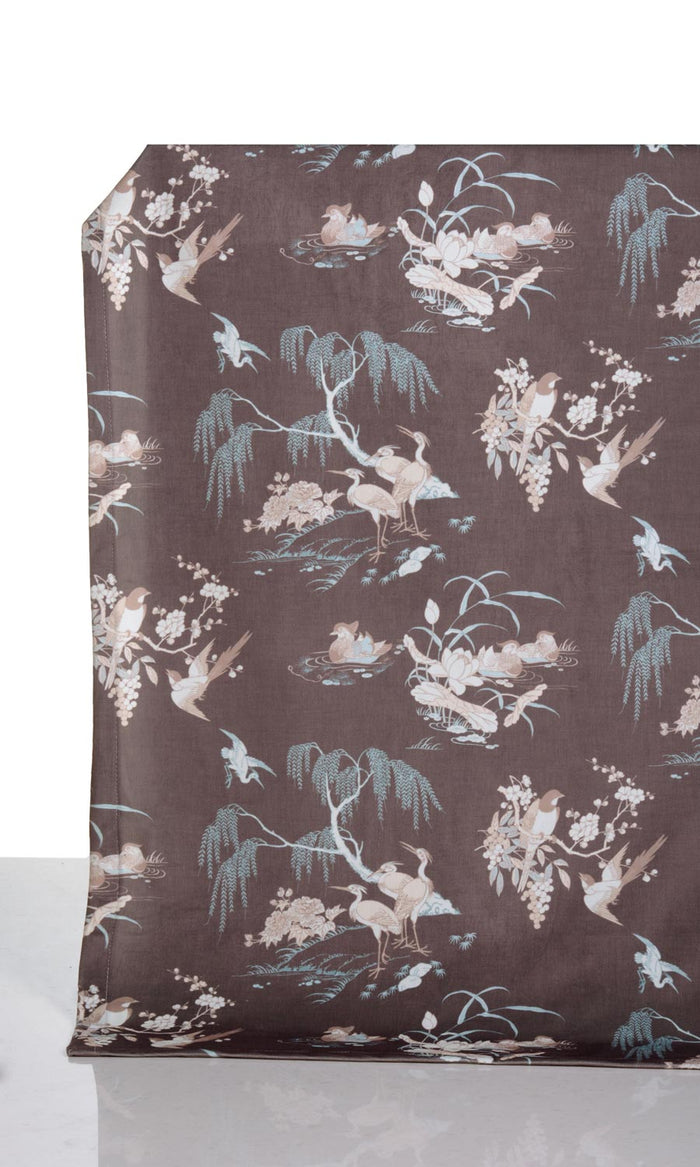 Chinoiserie Toile Velvet Drapes for Living, Bedroom, Kitchen, Bathroom (Deep Wine/ Brown)
