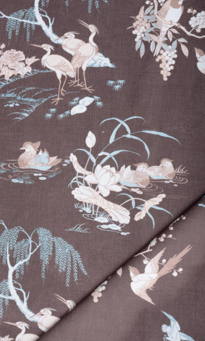 Chinoiserie Toile Velvet Pinch Pleat, Rod Pocket, Eyelet Curtains (Deep Wine/ Brown)