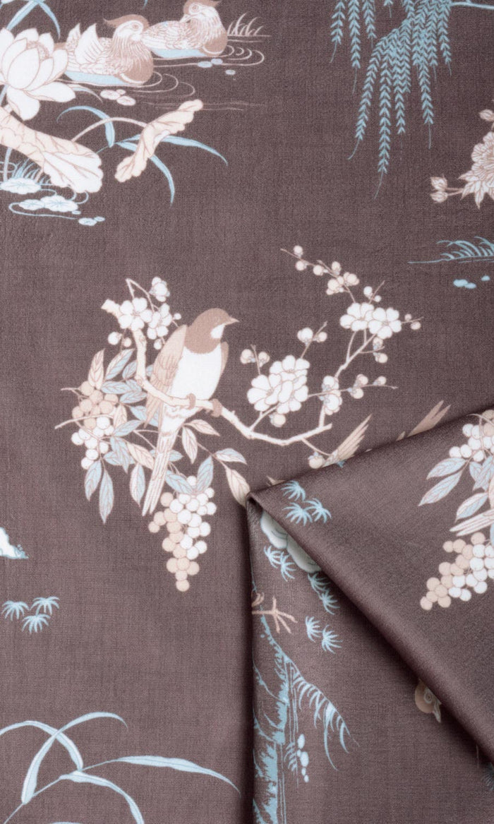 Chinoiserie Toile Velvet Drapes (Deep Wine/ Brown) Extra Long Short Wide