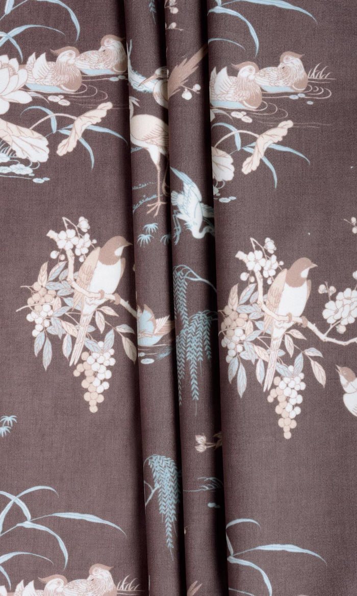 Chinoiserie Toile Velvet Curtains / Drapes / Window Drapery Panels (Deep Wine/ Brown)