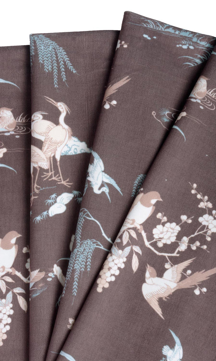 Chinoiserie Toile Velvet Made-to-Measure Curtains (Deep Wine/ Brown)