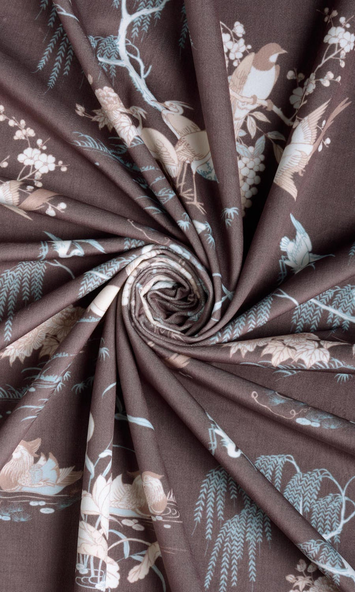Chinoiserie Toile Velvet Any Size Style Curtains (Deep Wine/ Brown)