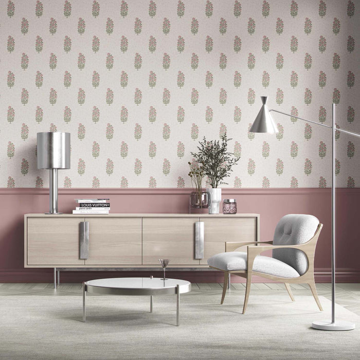 Floral Block Print Kitchen Wallpaper (Pink/ Green)