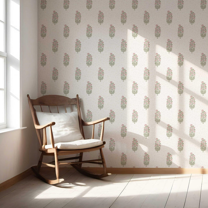 Floral Block Print Nursery Wallpaper (Pink/ Green)