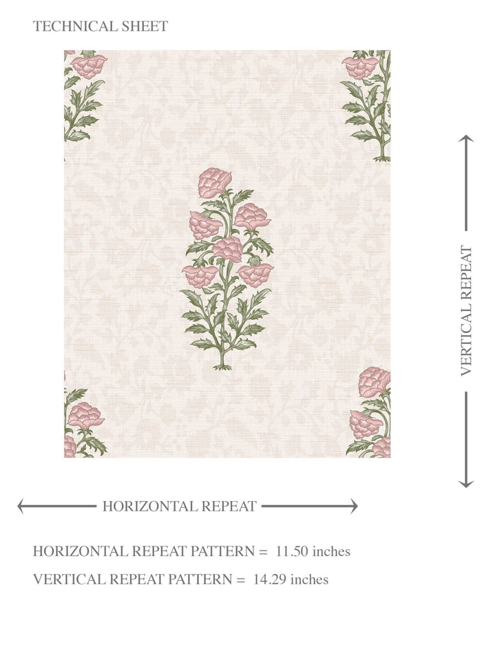 Floral Block Print Kids Room Wallpaper (Pink/ Green)