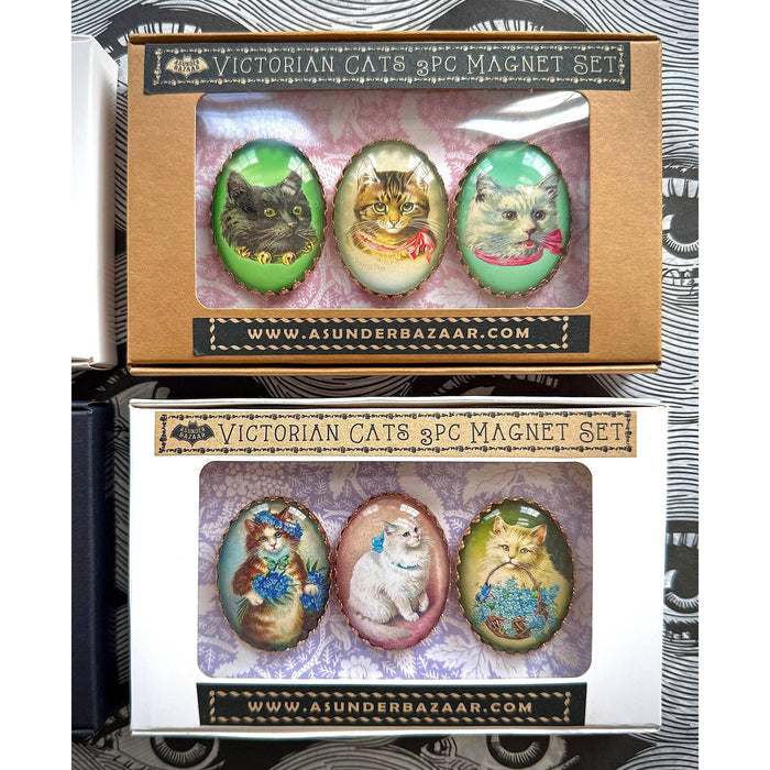 Victorian Cats 3-Piece Handmade Glass Magnets | 8 Styles