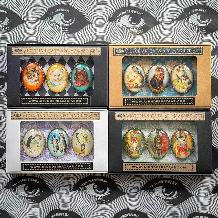 Victorian Cats 3-Piece Handmade Glass Magnets | 8 Styles