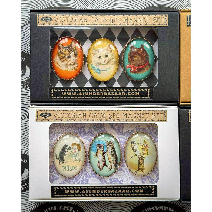 Victorian Cats 3-Piece Handmade Glass Magnets | 8 Styles