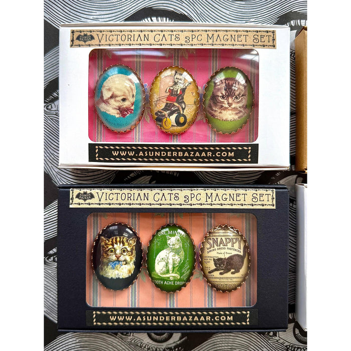 Victorian Cats 3-Piece Handmade Glass Magnets | 8 Styles
