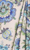 Floral Cotton Home Décor Fabric By the Metre (Turquoise/ Ultramarine Blue)