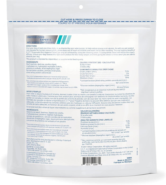 Virbac C.E.T. Enzymatic Oral Hygiene Chews for SM Dogs 90CT 3pck