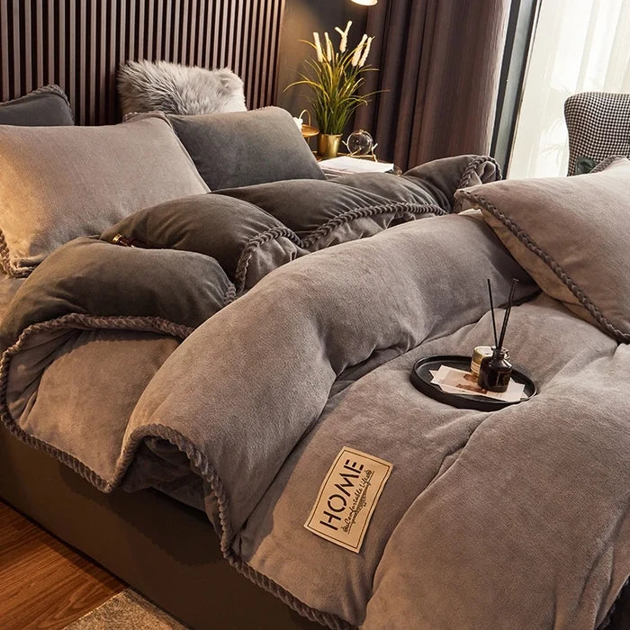 Winter Hot Soild Color Brushed Soft Warm Breathable Milk Velvet Bedding Sheet Sets