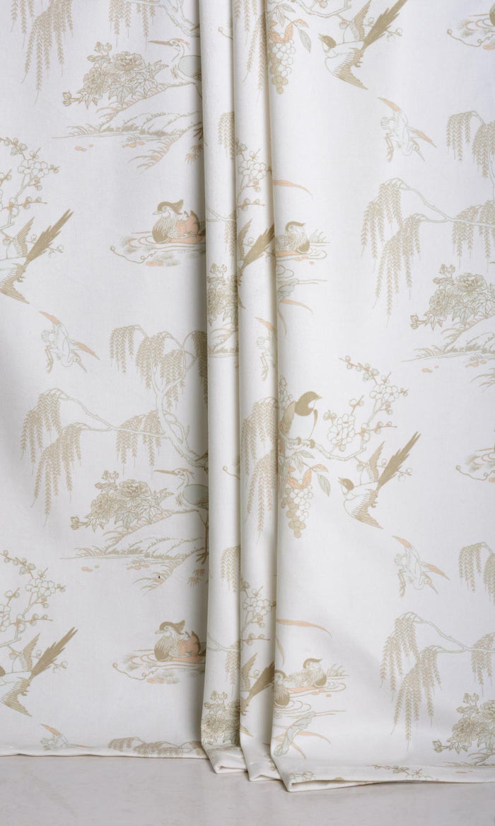 Chinoiserie Toile Velvet Drapes (White/ Ivory)