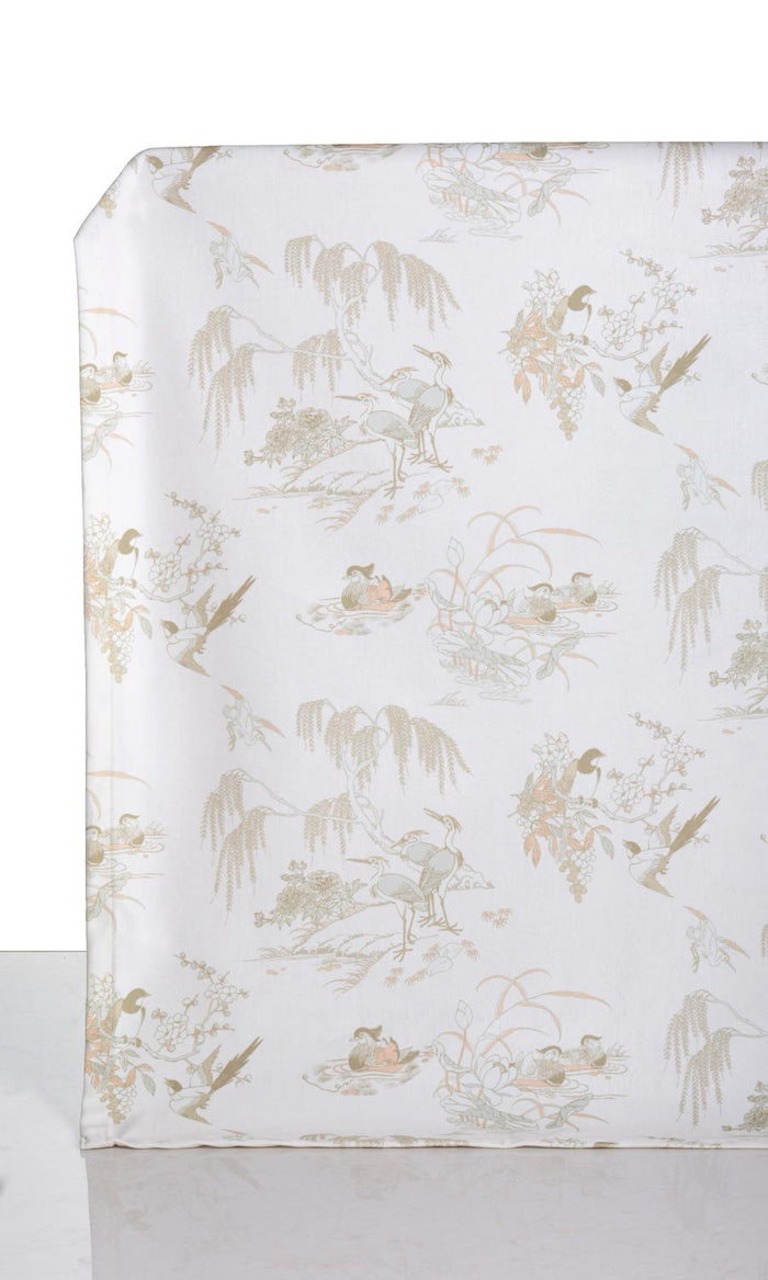 Chinoiserie Toile Velvet Drapes for Living, Bedroom, Kitchen, Bathroom (White/ Ivory)