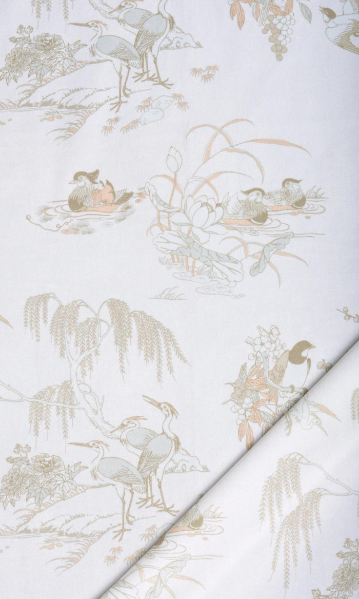 Chinoiserie Toile Velvet Pinch Pleat, Rod Pocket, Eyelet Curtains (White/ Ivory)