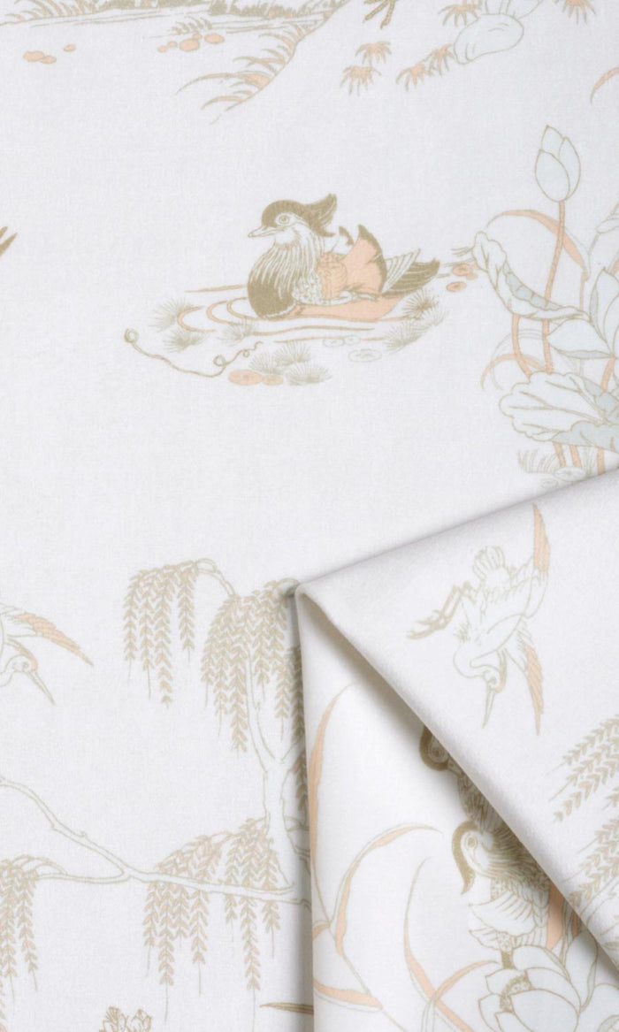 Chinoiserie Toile Velvet Drapes (White/ Ivory) Extra Long Short Wide