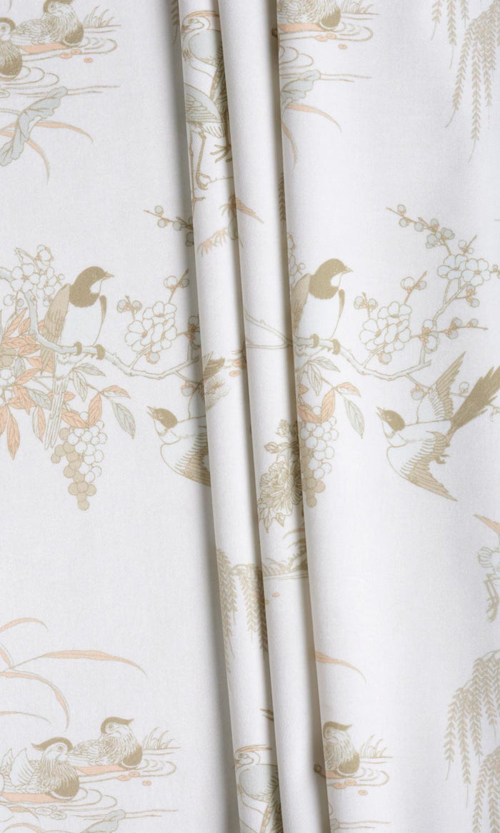 Chinoiserie Toile Velvet Curtains / Drapes / Window Drapery Panels (White/ Ivory)