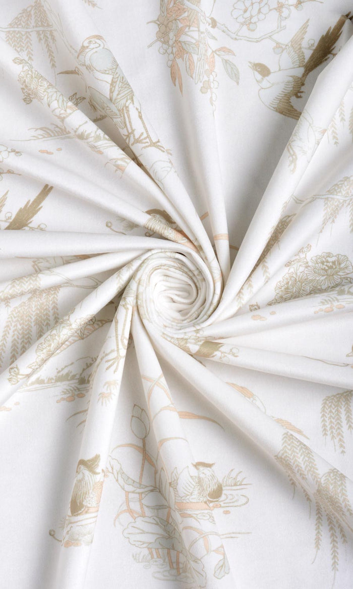 Chinoiserie Toile Velvet Any Size Style Curtains (White/ Ivory)