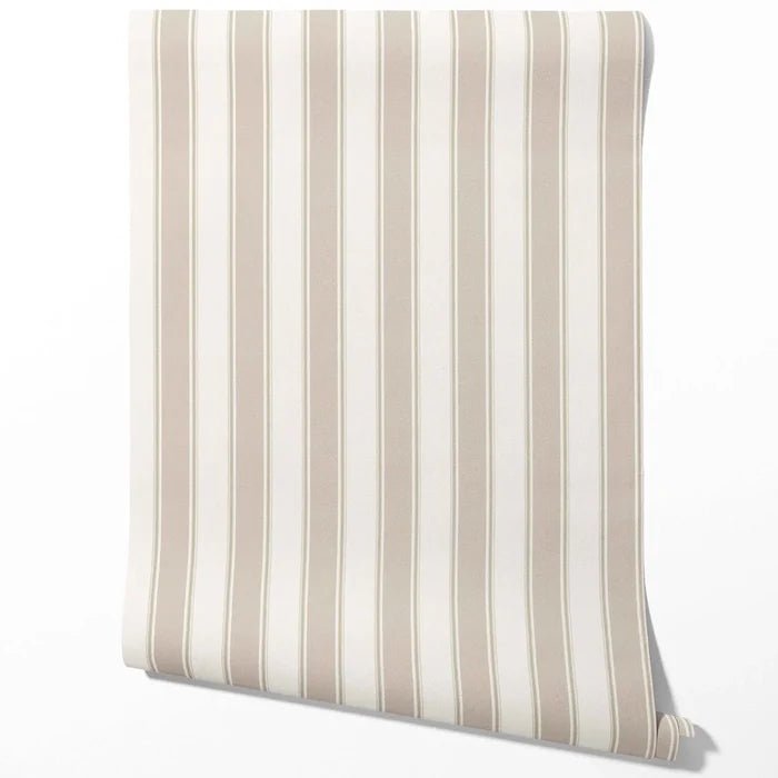 Neutral Geometric Striped Traditional Wallpaper (Beige)