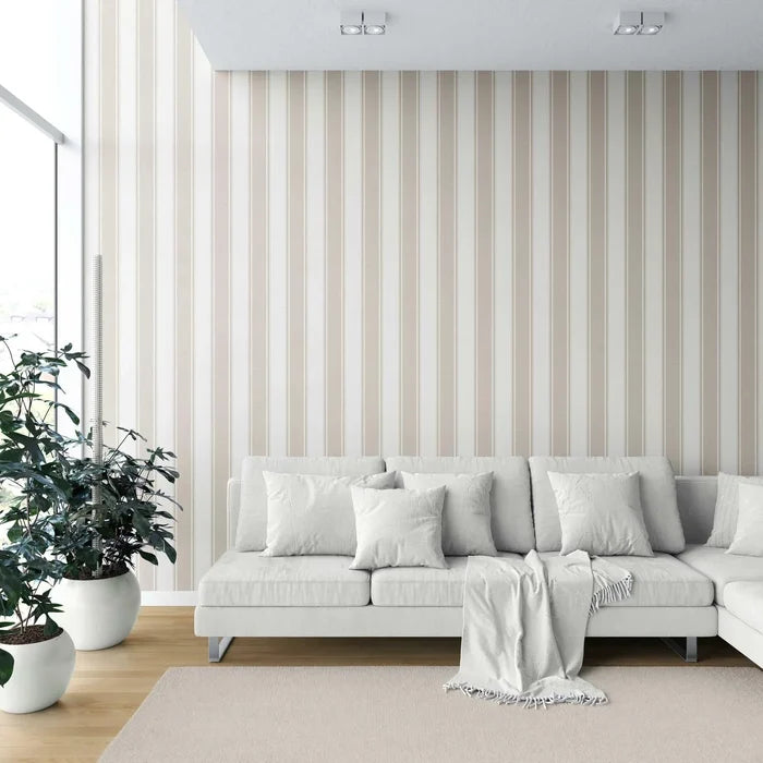 Neutral Geometric Striped Shower Toilet Wallpaper (Beige)