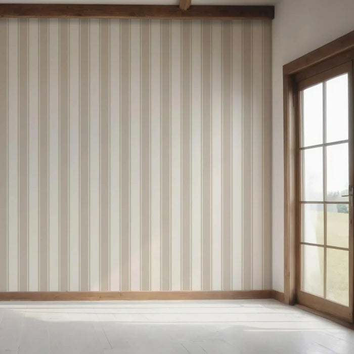 Neutral Geometric Striped Bedroom Wallpaper (Beige)