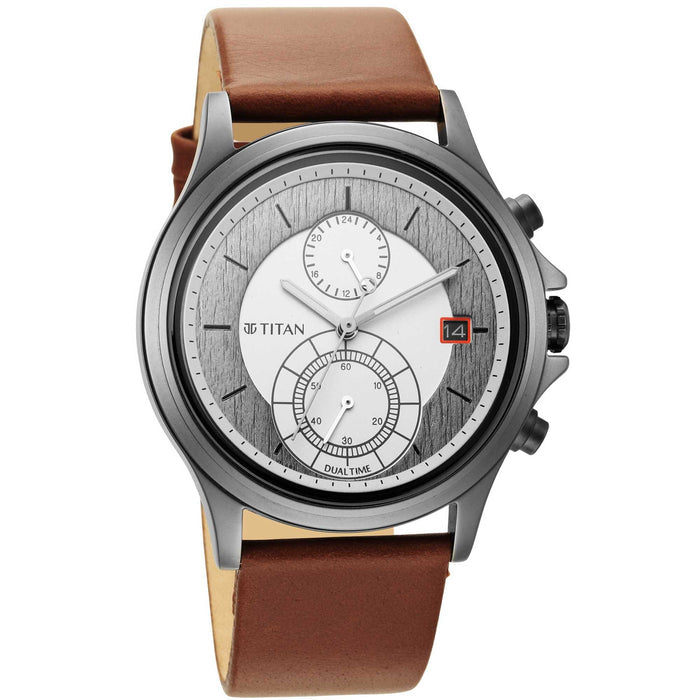 Workwear Silver Dial Brown Leather Strap Watch 1870QL01