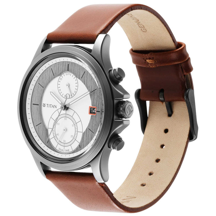 Workwear Silver Dial Brown Leather Strap Watch 1870QL01
