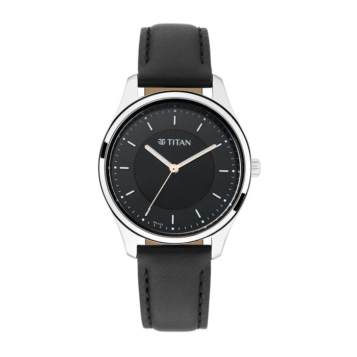 Workwear Watch with Black Dial & Leather Strap
