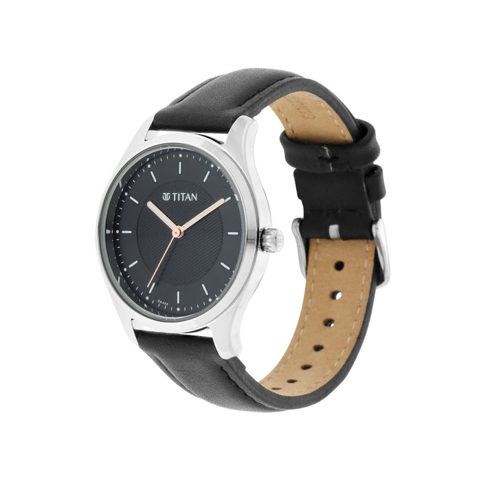 Workwear Watch with Black Dial & Leather Strap
