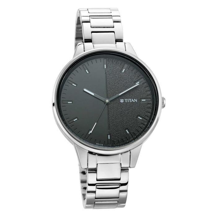 Workwear Watch with Black Dial Metal Strap