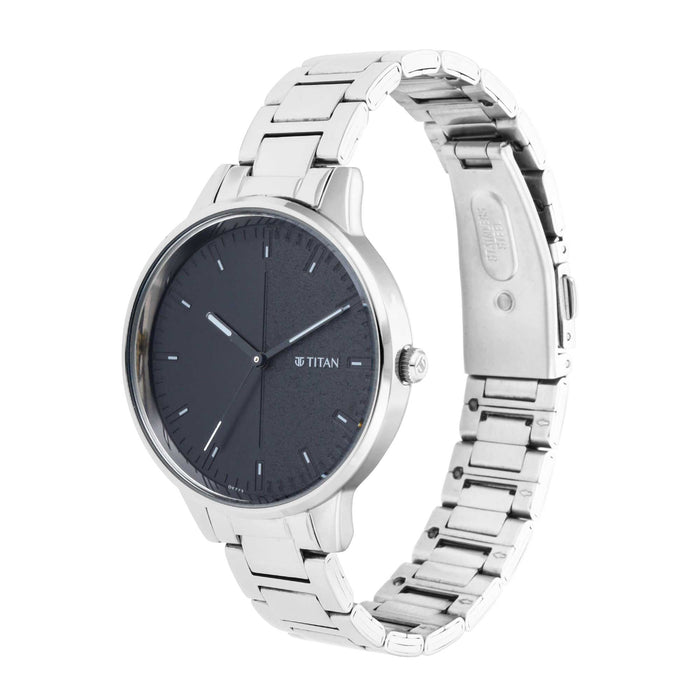 Workwear Watch with Black Dial Metal Strap