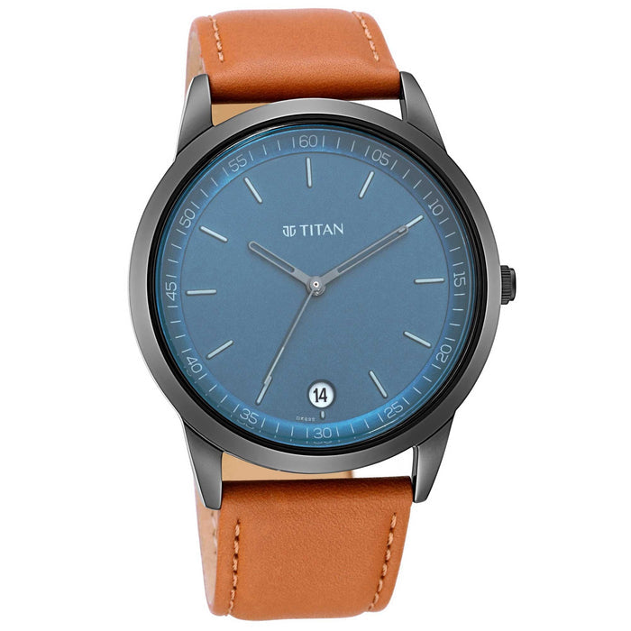 Workwear Watch with Blue Dial & Leather Strap