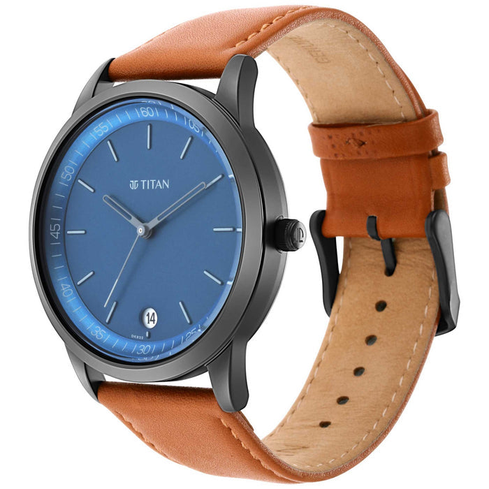Workwear Watch with Blue Dial & Leather Strap